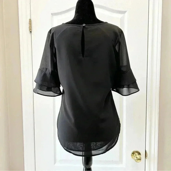 Ricki’s Blouse Short Sleeve Sheer Flowy  Ruffle Sleeves Black Size Small - Picture 13 of 14